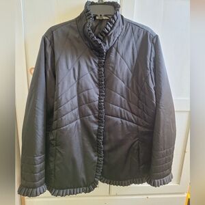 Roamans L Black Quilted Ruffle Winter Jacket